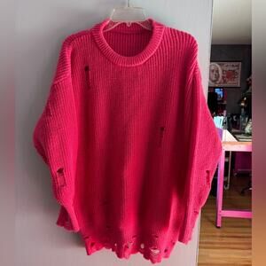 Women's Pink Distressed Sweater- Large